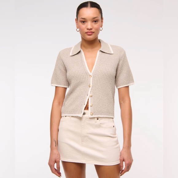 Abercrombie & Fitch Tops - Abercrombie and Fitch Short-Sleeve Crochet-Style Polo